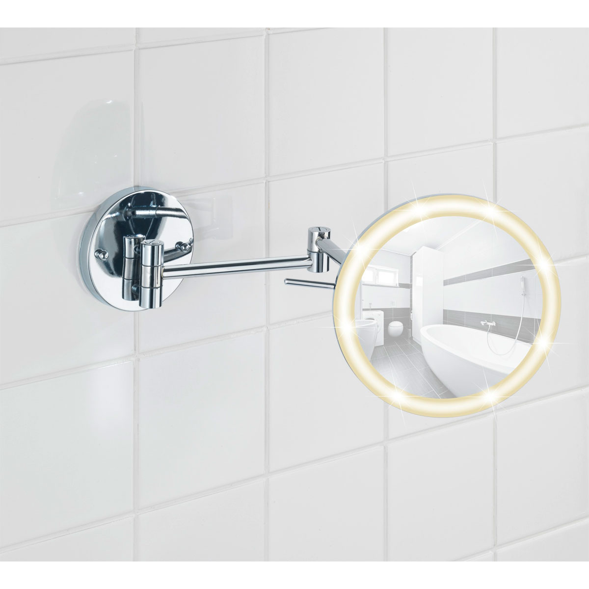 Wenko  Power-Loc LED Wandspiegel Aura Befestigen ohne bohren mit hochwertigem Acrylrahmen Bild 3