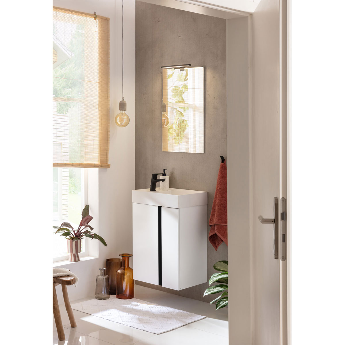 BADMOBIL Gussmarmor-Waschtisch LINUS 50 x 11 x 35 cm Hahnloch links oder rechts weiß-matt Bild 3