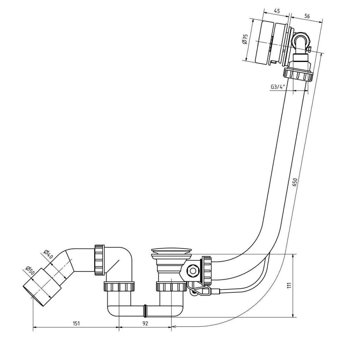 Ottofond Ab- u Überlaufgarnitur chrom für Körperformwanne mit Wassereinlauf Bild 4