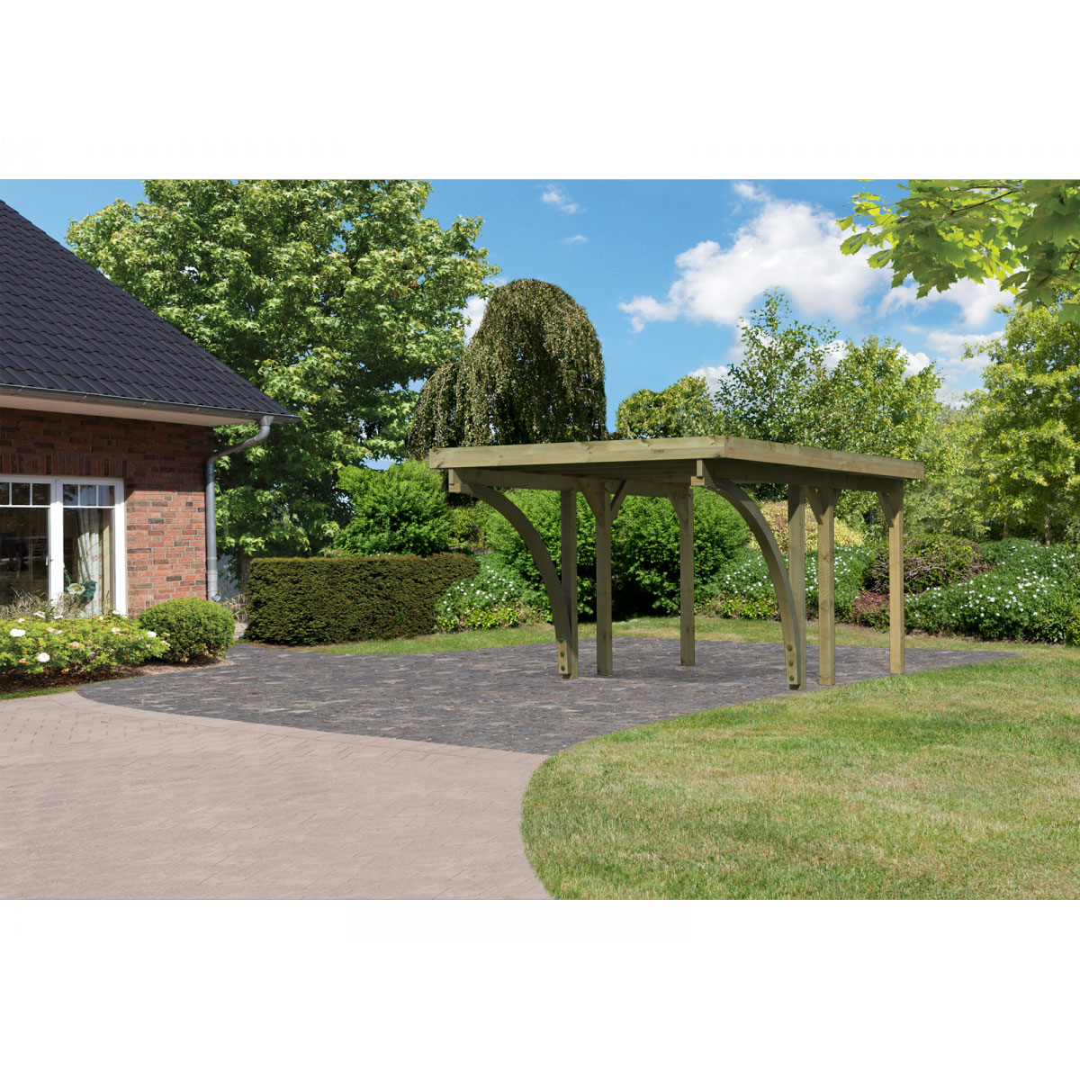 Karibu Einzelcarport Classic 1 Variante C inkl zwei Einfahrtsbögen