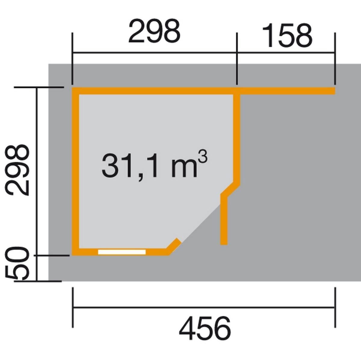 Weka Designhaus 213 A mit Anbau 150 cm 5-Eck 501 x 338 x 237 cm grau Bild 2