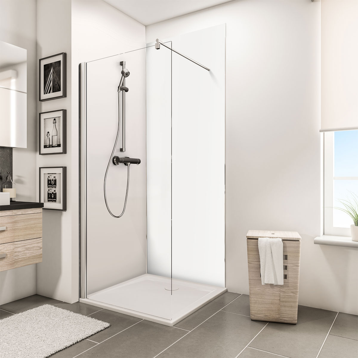 Schulte ExpressPlus Duschrueckwand DecoDesign Farbe Set Ecke weiss 2100 x 900 x 1200