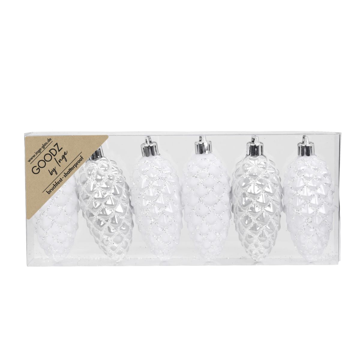 Zapfenset 9cm White Silver