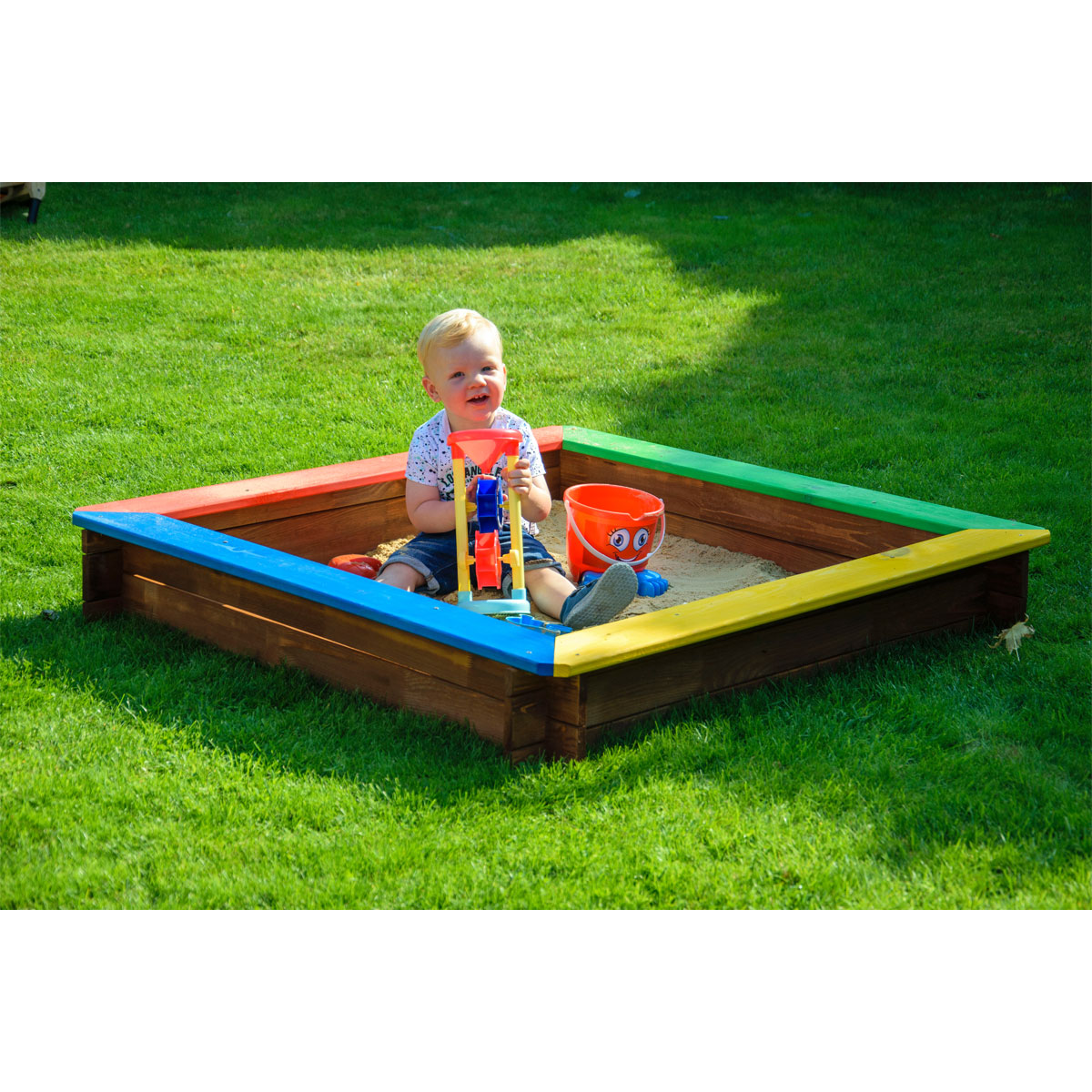 dobar Sandkasten mit Sitzflächen 117 x 18 x 117 cm mehrfarbig Bild 4