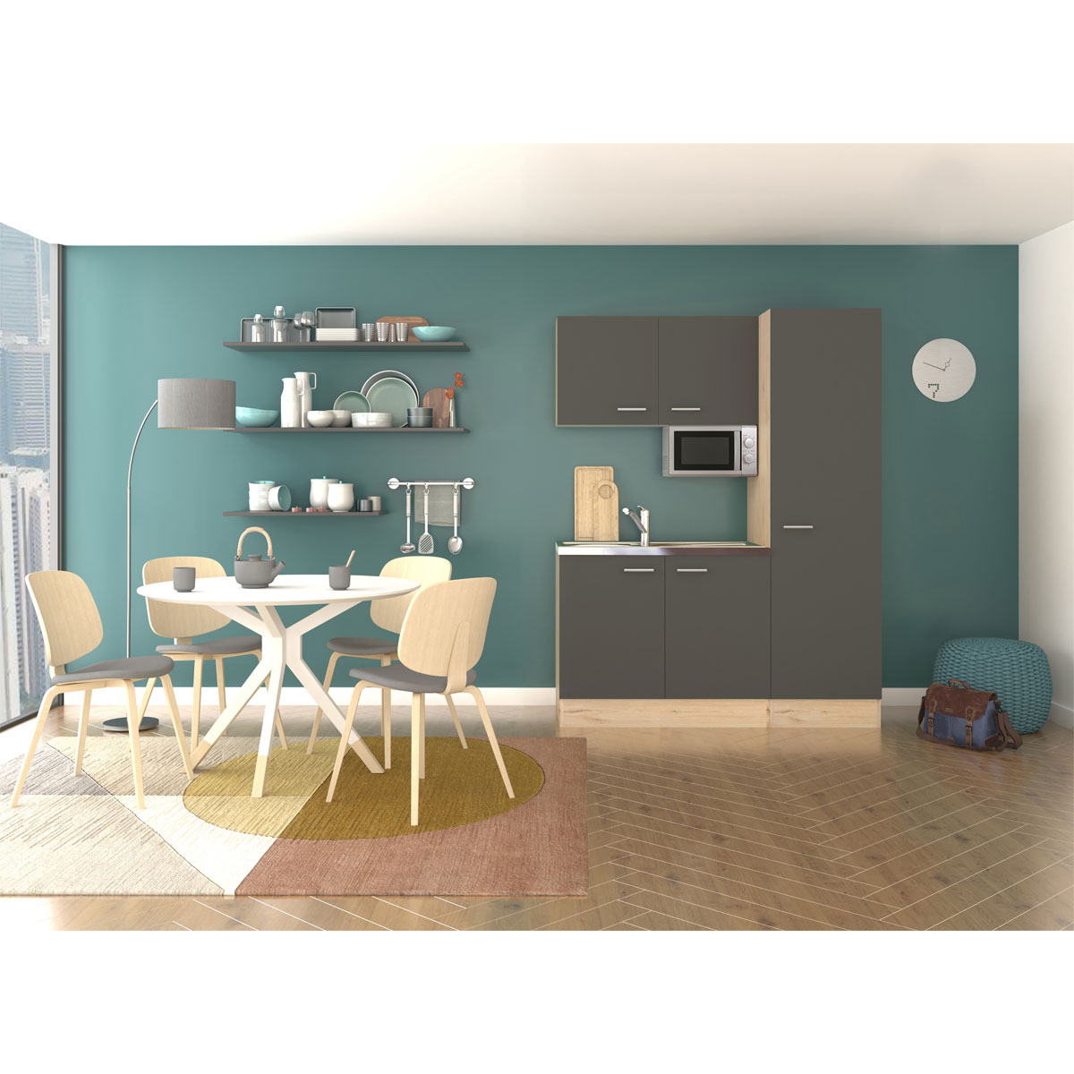 Flex-Well Singleküche „TIAGO 1005-000“, 150x60 cm, basaltgrau Bild 2