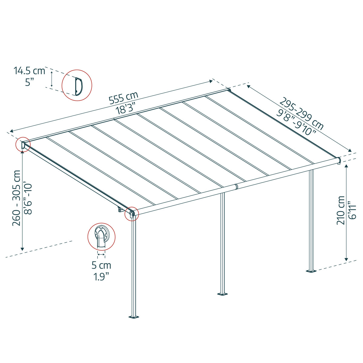 Palram Canopia Capri Alu Terrassenüberdachung Polycarbonat 3x5,6 m grau Bild 7