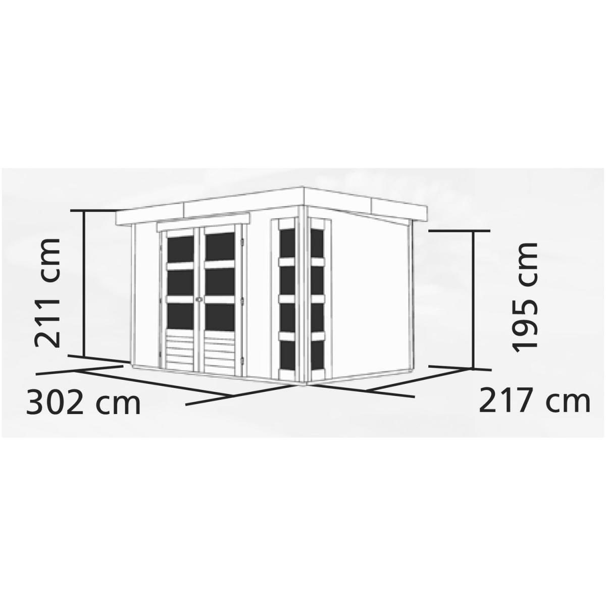 Karibu Gartenhaus-Set Kerko 4 mit Anbaudach 2,8 m mit Seiten- und Rückwand  naturbelassen | 216196