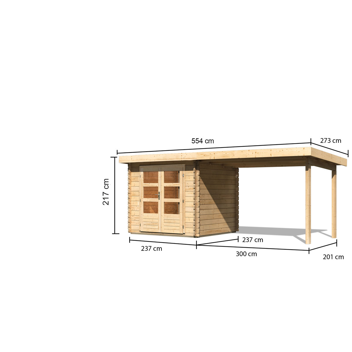 Karibu BBH Bastrup 2 Set mit Anbaudach naturbelassen Bild 3