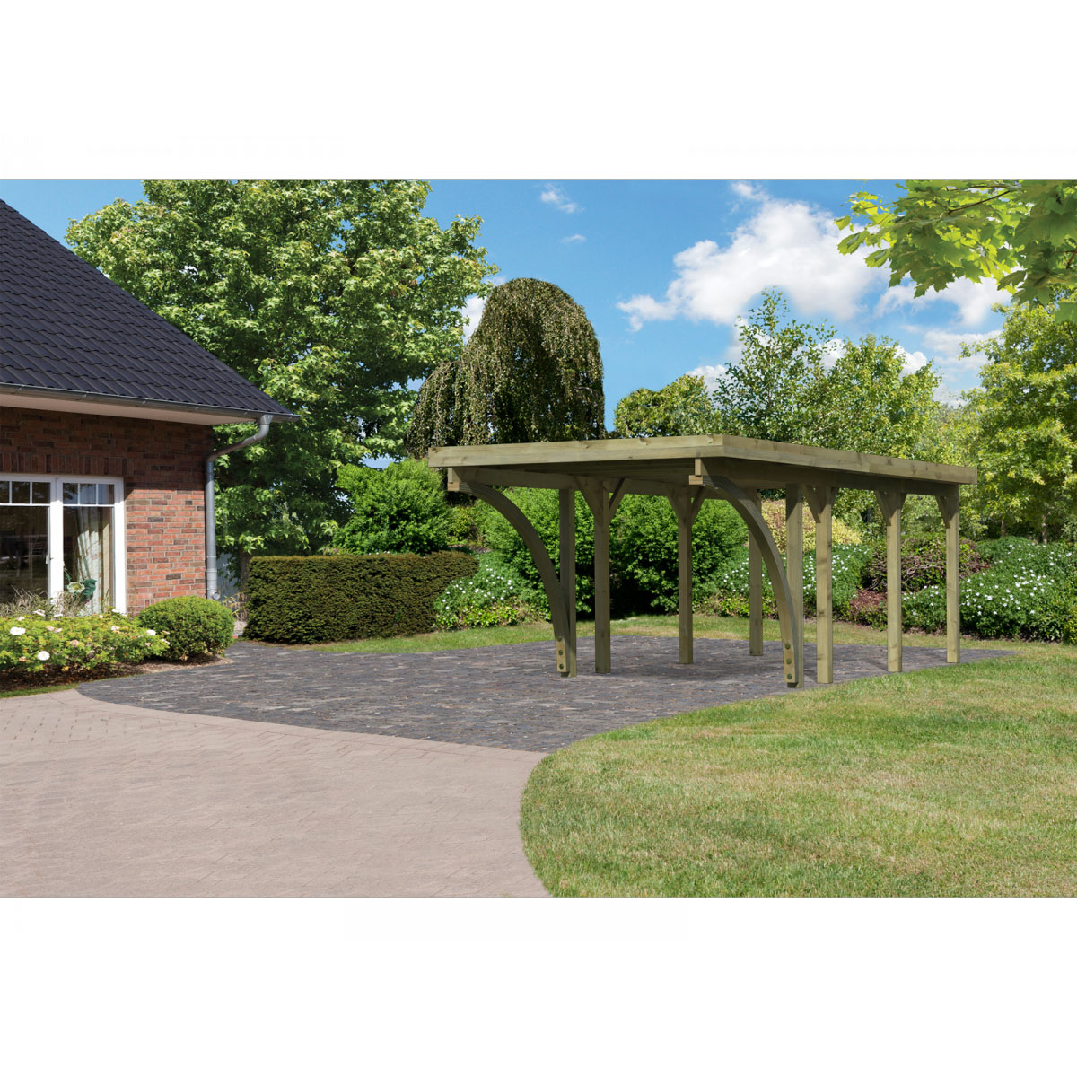 Karibu Einzelcarport Classic 2 Variante C inkl zwei Einfahrtsbögen