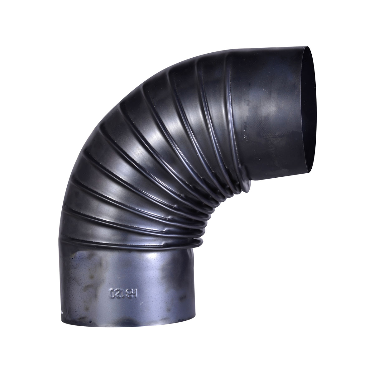 Ofenrohrbogen 120 mm Durchm., gerippt,90 Gr., o. Reinigungstür, aus Blauglanzblech