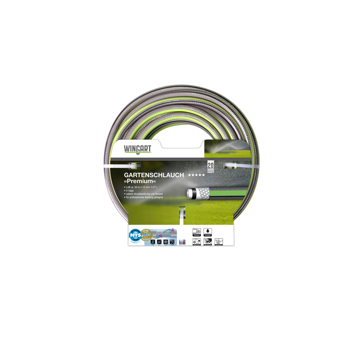 Wingart  NTSPlus Gartenschlauch Premium transparent hellgrün mit schwarzer Streife 1/2" 50 m