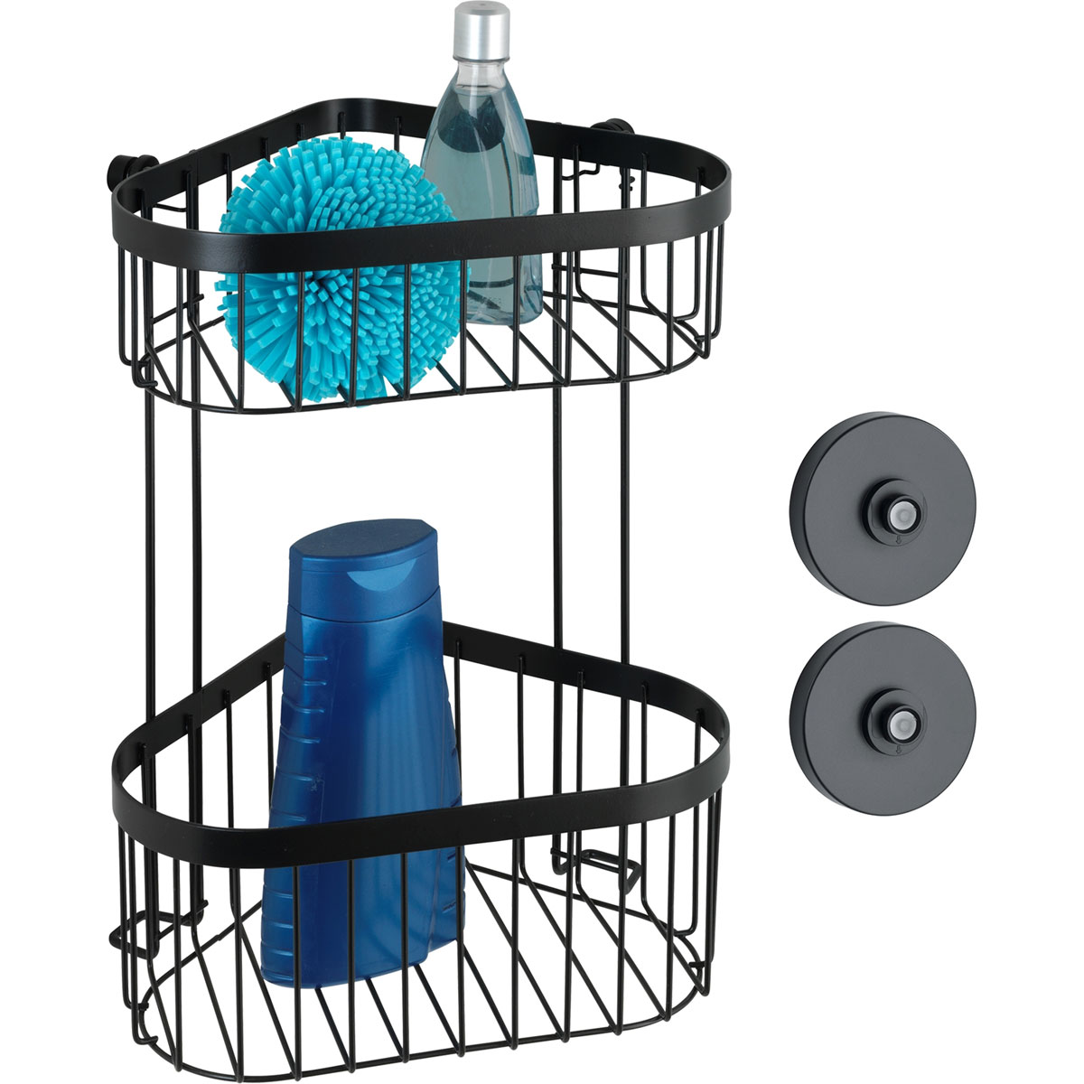 Wenko  Eckregal 2 Etagen Classic Plus Black mit Vacuum-Loc Adapter Befestigen ohne bohren Bild 2