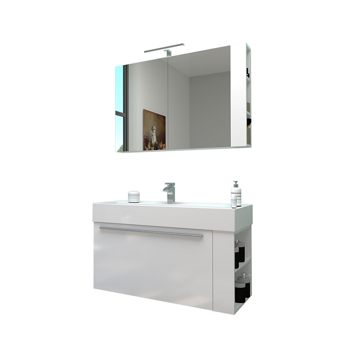 Progetto Idea Stella Badmöbel DOMUS 100 weiß mit Spiegelschrank und Lampe