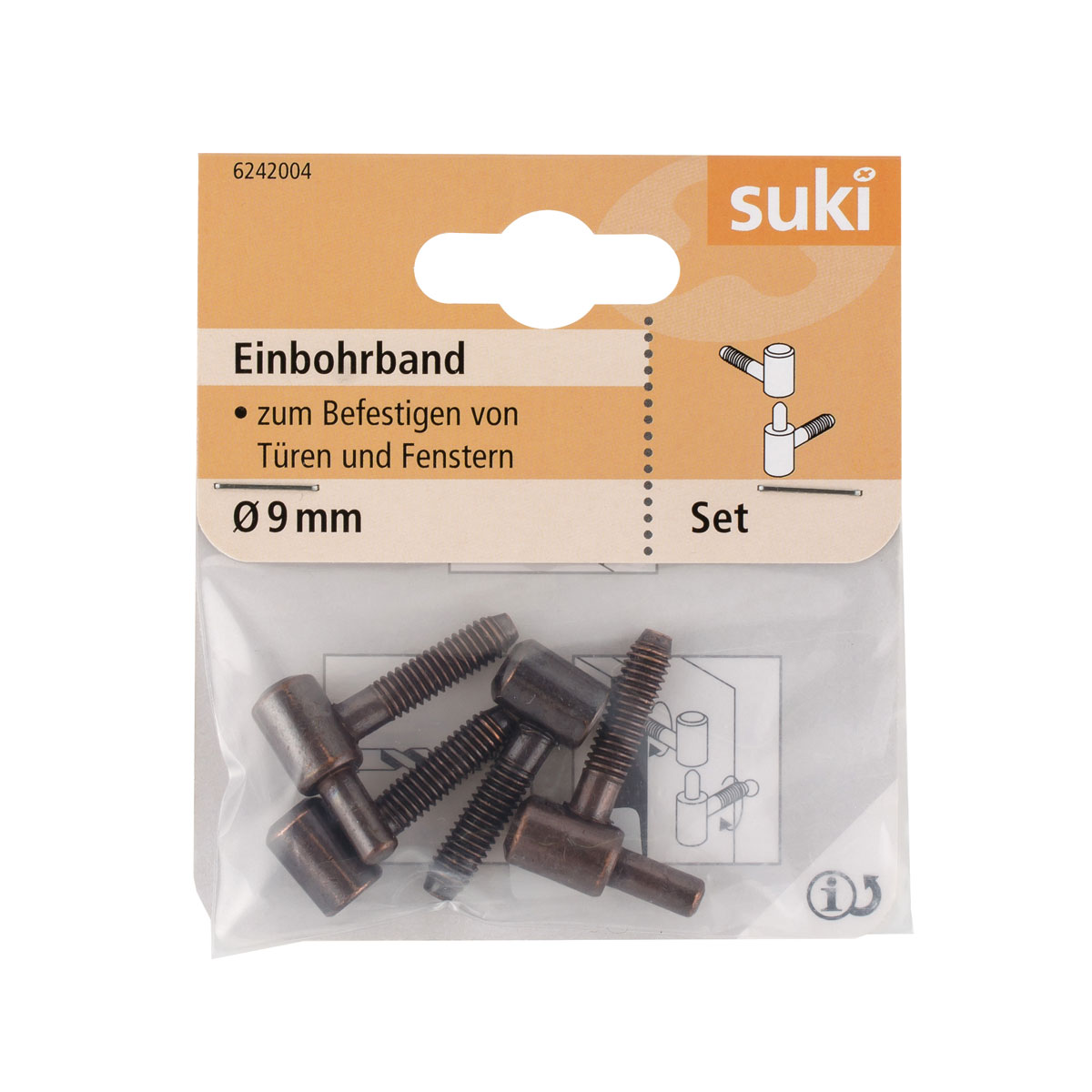 Suki Einbohrband Stahl Durchmesser 0,9x Durchmesser 5,4 x 2,3 cm brüniert 2 Stück
