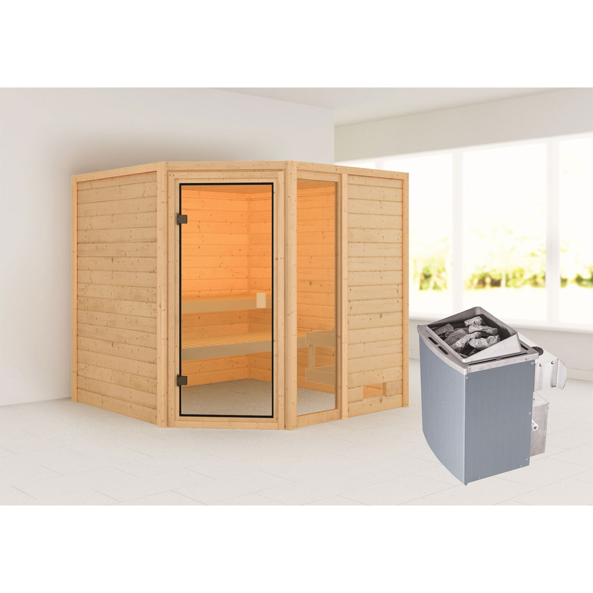 Karibu Sauna Tabea naturbelassen integrierte Steuerung ohne Dachkranz Bild 1
