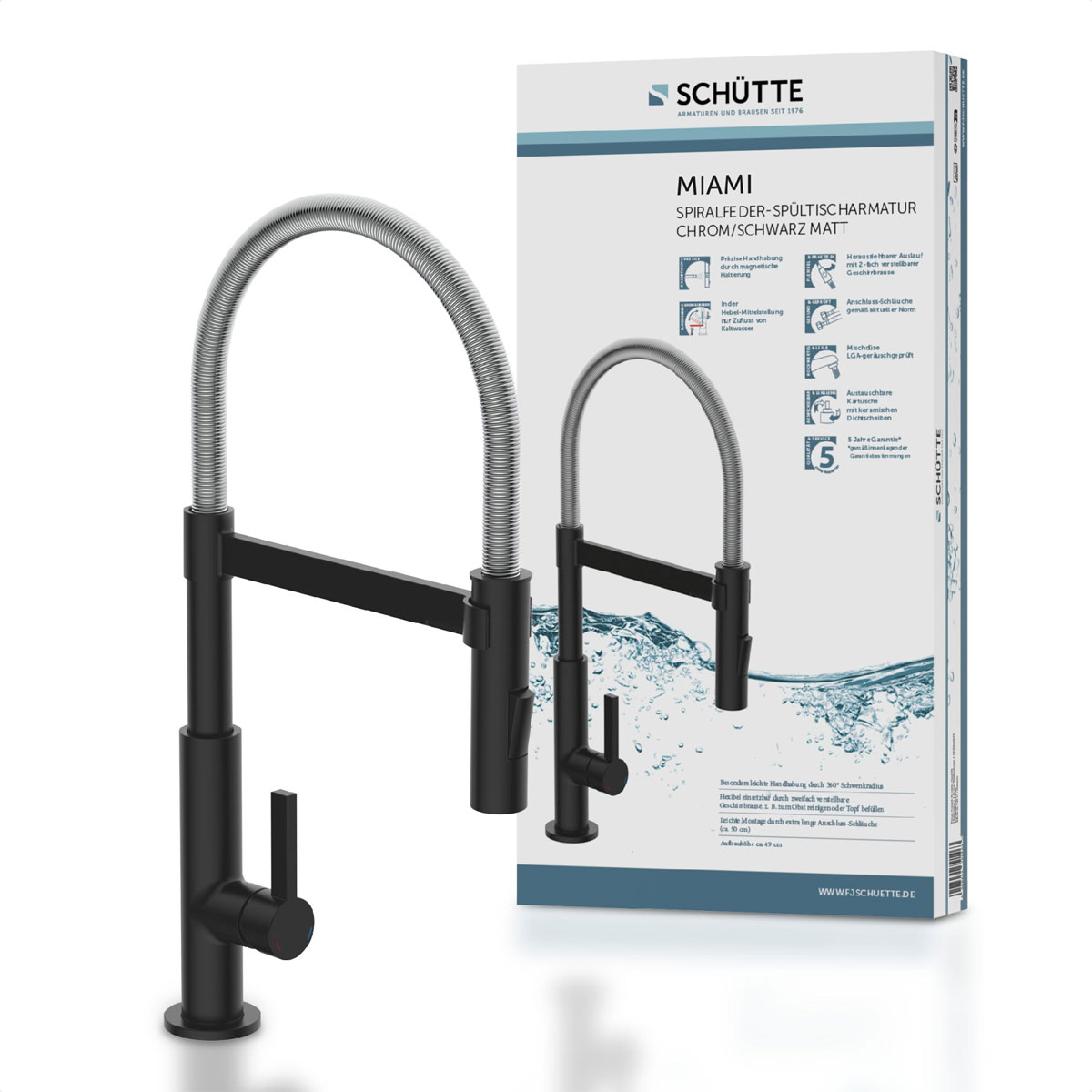 Schütte Spültischarmatur Miami schwarz matt Hochdruck ausziehbar