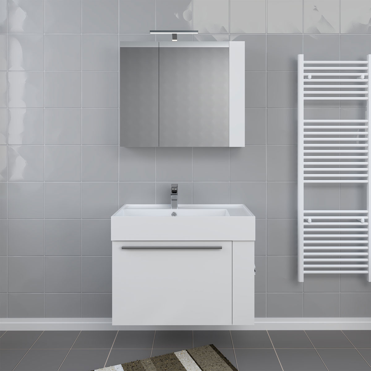 Progetto Idea Stella Badmöbel DOMUS 80 weiß mit Spiegelschrank und Lampe Bild 3