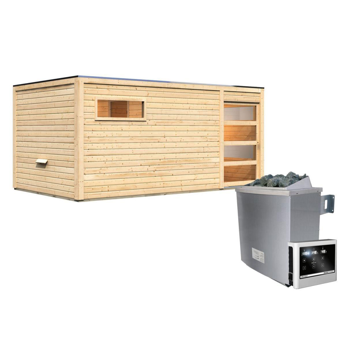 Karibu Saunahaus Hygge 38 mm 9 kW Ofen externe Strg Klarglas-Tür Bild 1