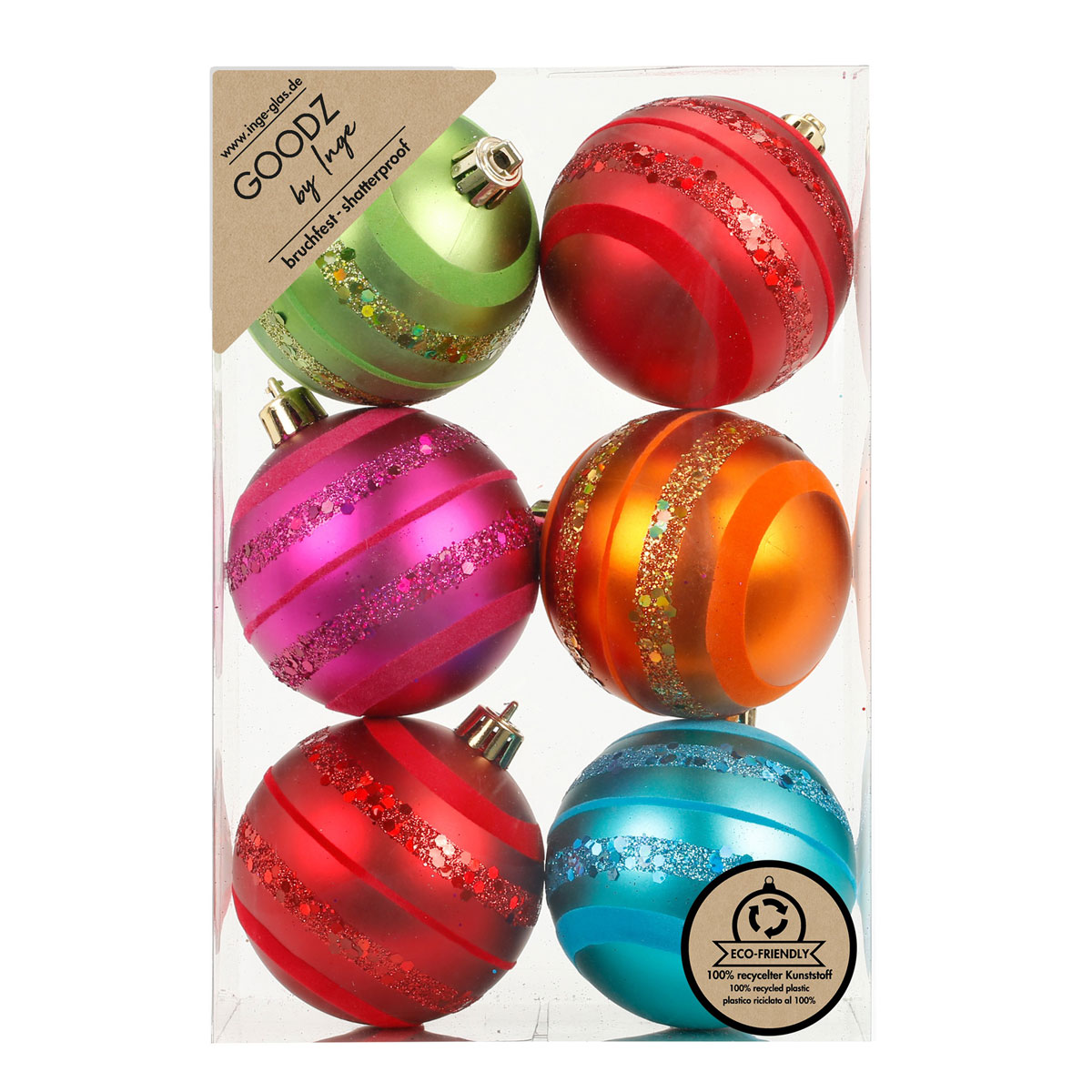 Dekorierte Kugel Kunststoff 8 cm 6 Stk Mille-Fiori-Mix