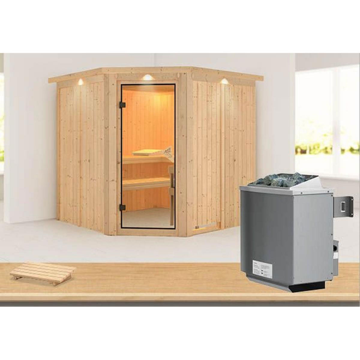 Karibu Systemsauna Jarin 68 mm 9 kW Ofen integr Strg mit Dachkranz