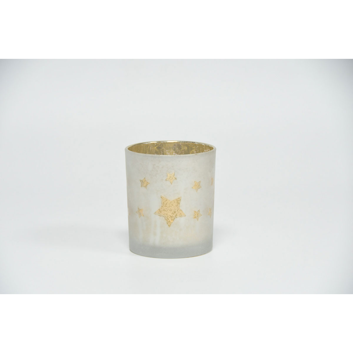 Gl.-Teelicht Stars 8,8x10cm frosty/gold