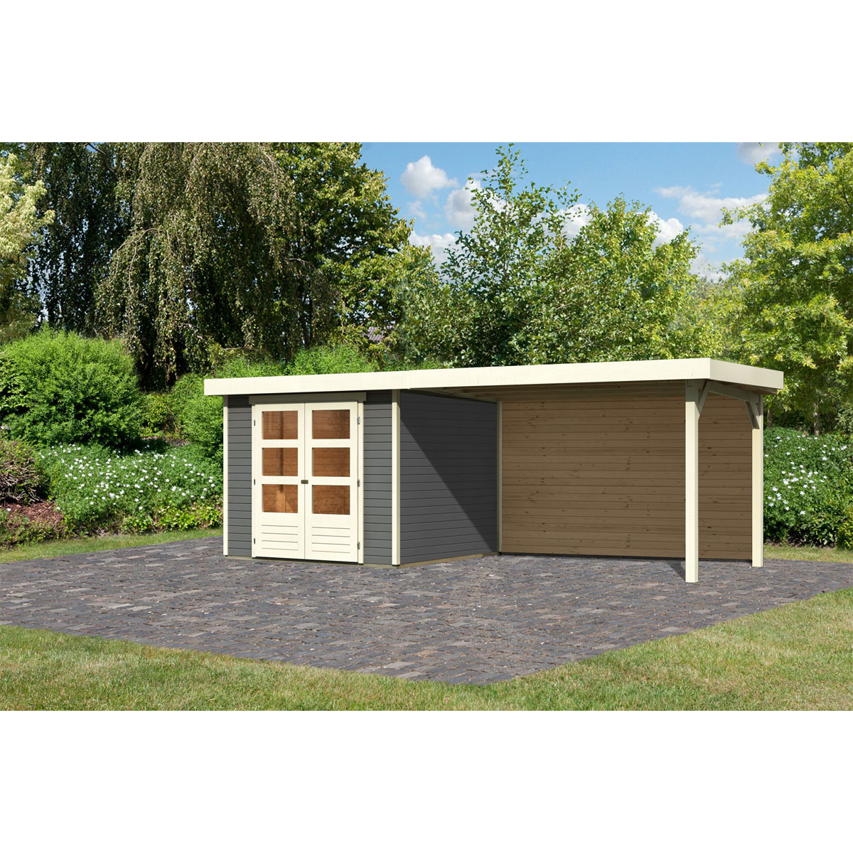 Karibu BBH Askola Set mit Anbaudach terragrau Bild 2