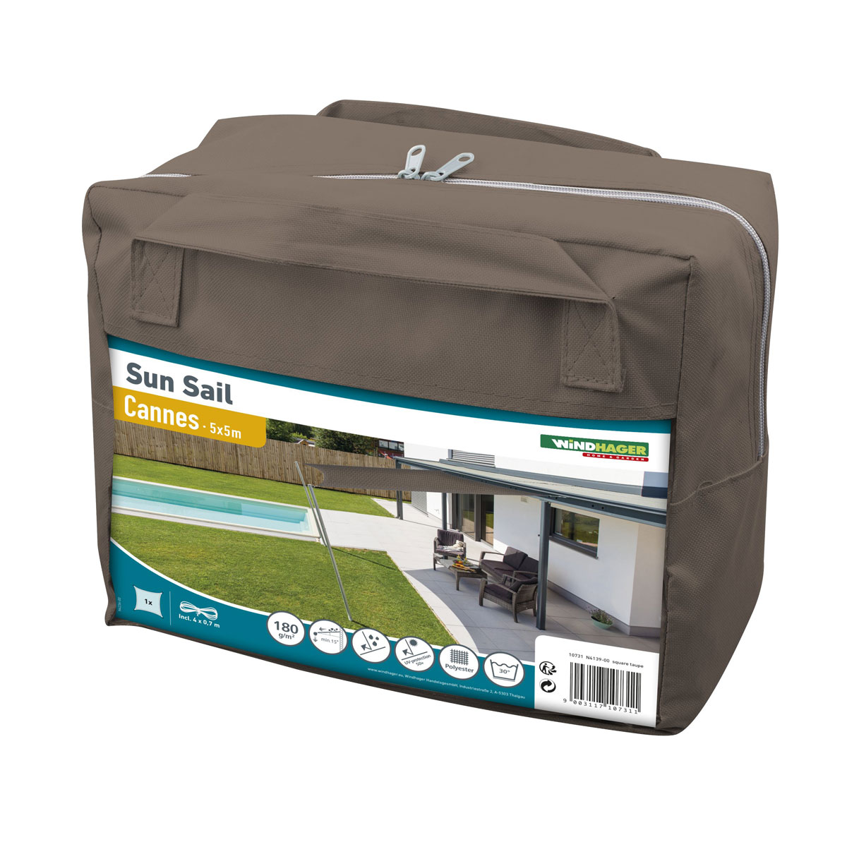 Viereck-Segel Cannes 5 x 5 m taupe Bild 4