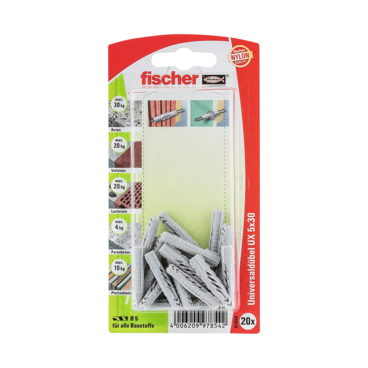 Fischer  Universaldübel UX 5 x 30 mm 20 Stück Fischer  Universaldübel UX 5 x 30 mm 20 Stück