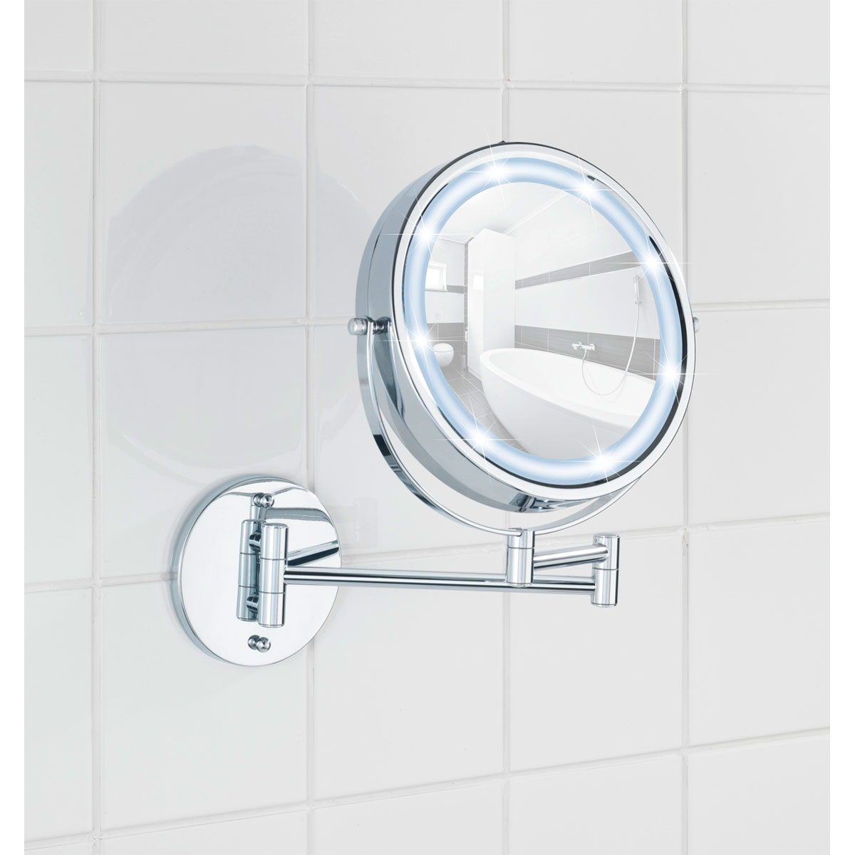 Wenko  Power-Loc LED Wandspiegel Lumi 5-fach Vergrößerung Befestigen ohne bohren Bild 5