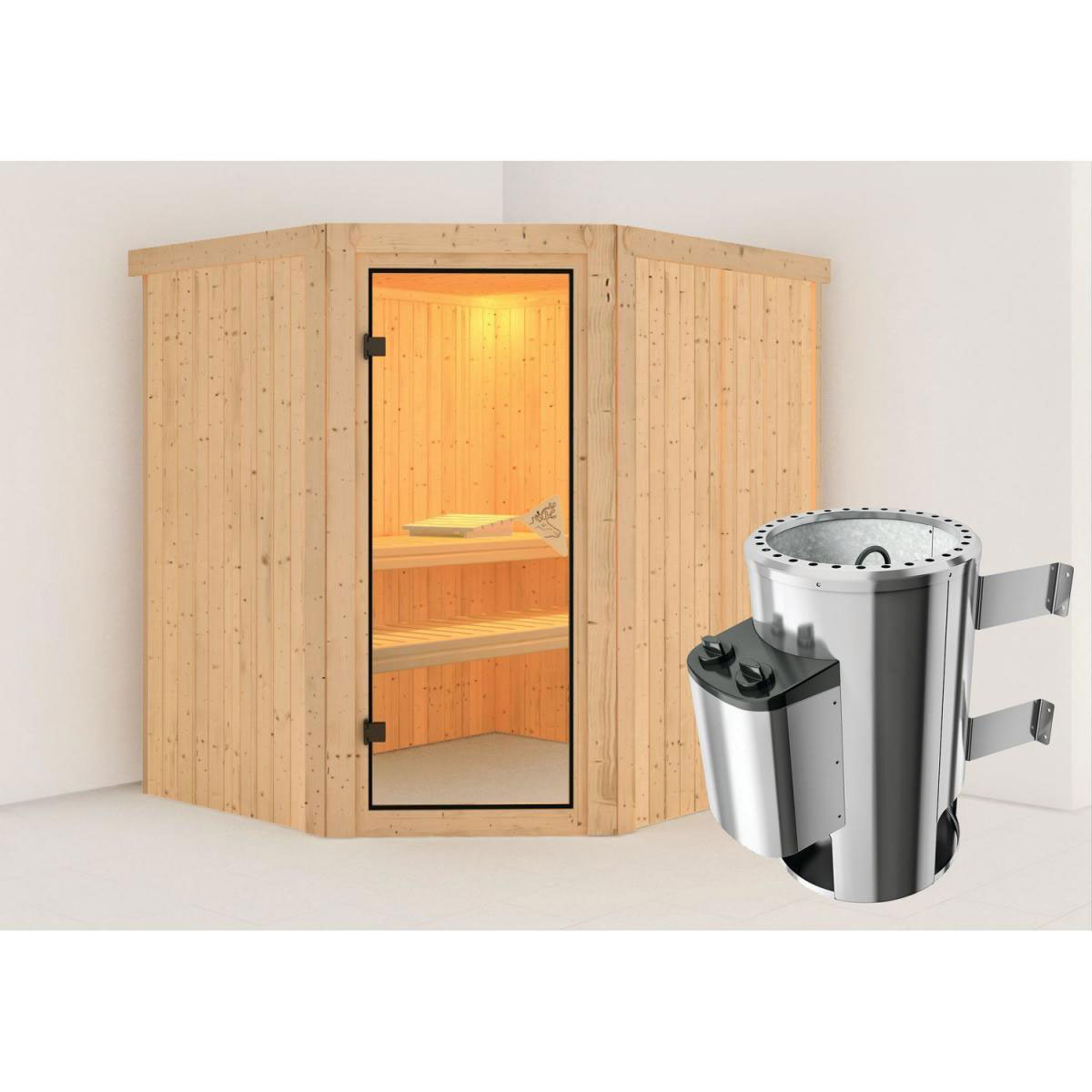 Karibu Systemsauna Lilja 68 mm 6 kW Ofen integr Strg ohne Dachkranz