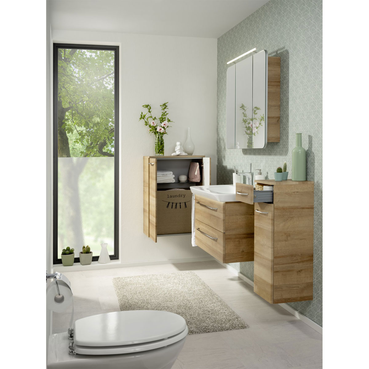 Fackelmann Spiegelschrank Milano 90 x 78 x 16 cm Ast-Eiche inkl LED-Beleuchtung