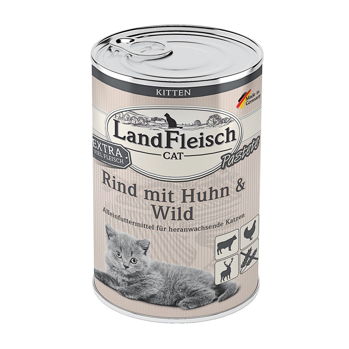 Landfleisch Cat Katzenfutter Pastete Rind mit Huhn und Wild 400 g