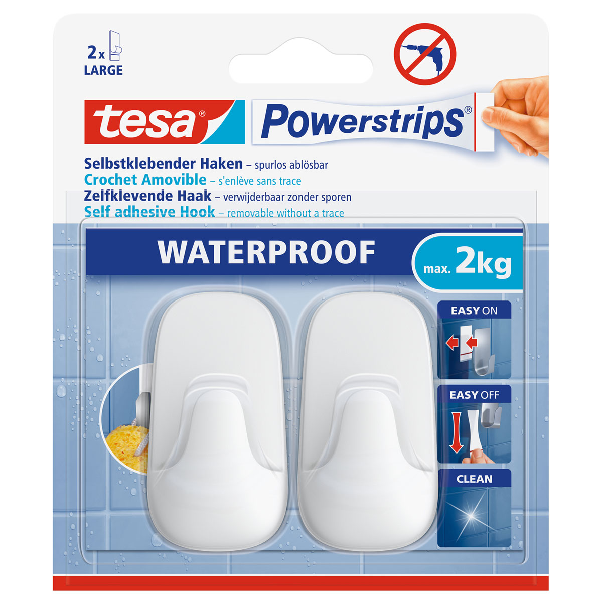 Tesa Powerstrips Waterproof Haken Large Plastik weiss