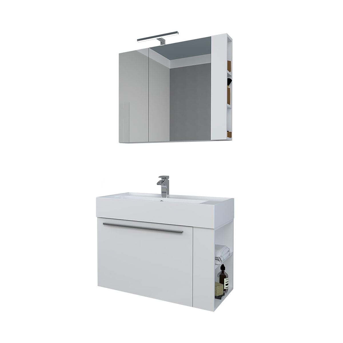 Progetto Idea Stella Badmöbel DOMUS 80 weiß mit Spiegelschrank und Lampe