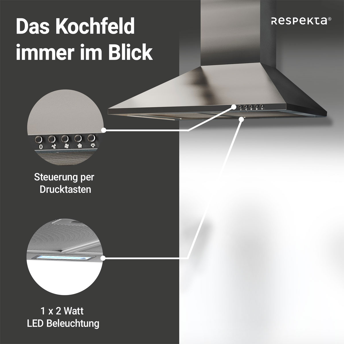 Respekta Nola Kaminhaube CH22058IXB 60 cm Edelstahl Bild 4