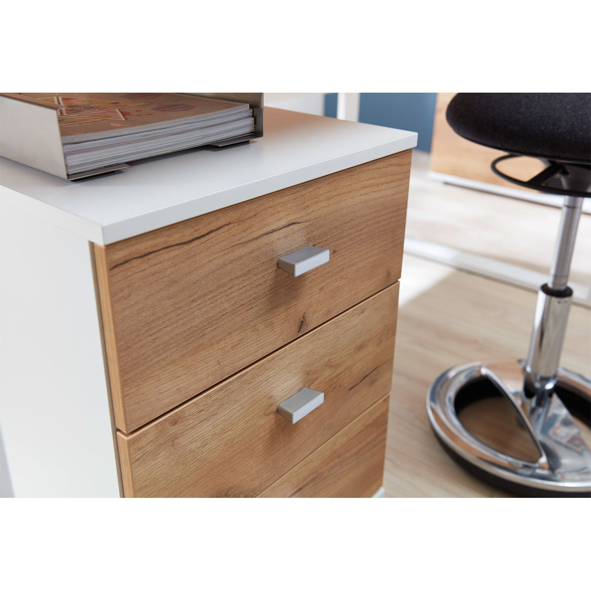 Rollcontainer Sort mit 3 Schubkästen 40 x 57 x 49 cm weiß/Navarra-Eiche-Nachbildung Bild 4