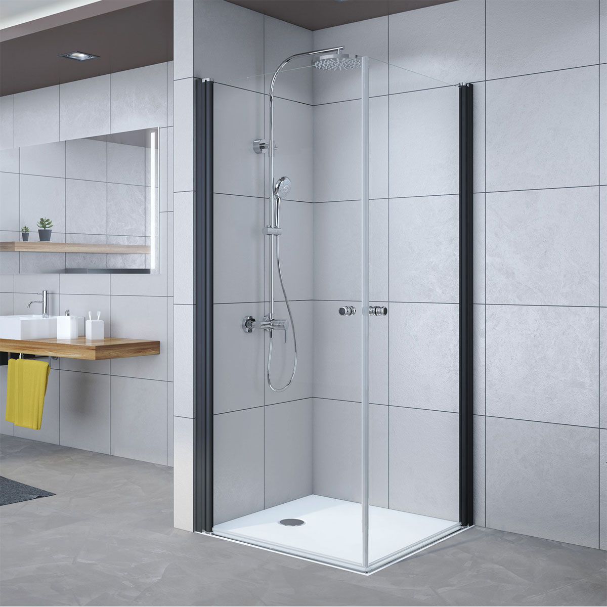 Breuer Drehtür Avanta mit Festteil für Nische Anschlag links alu chromeffekt Terrazzo 1000 mm