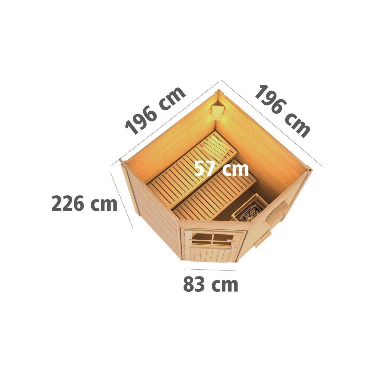 Karibu Saunahaus Pekka 38 mm 9 kW Ofen externe Strg Milchglastür Bild 11