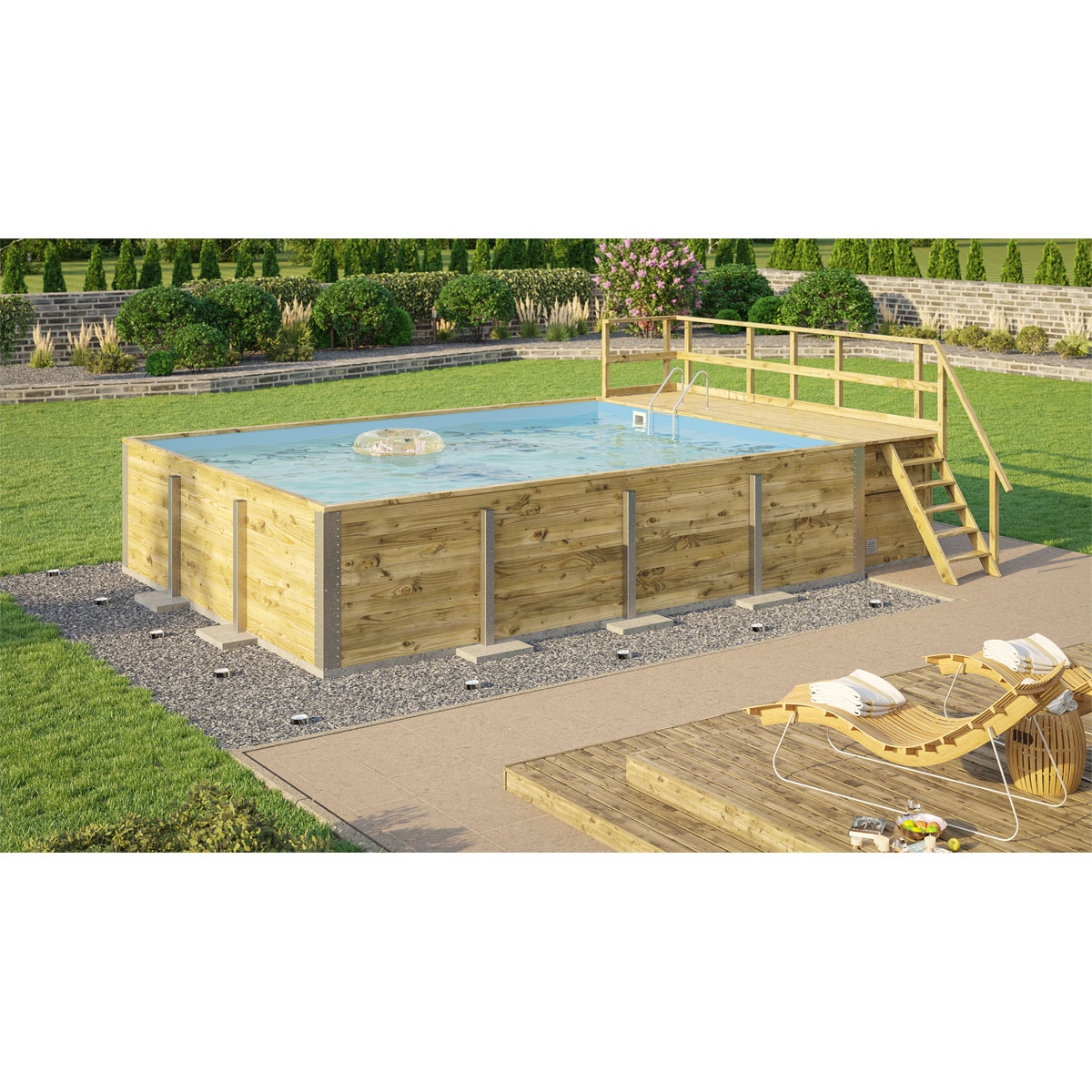 Weka Pool Rechteckig Größe 2 b 401,5 x 641,5 cm inkl Technikraum/Sonnendeck und FilteranlageFolie blau 0,6 mm