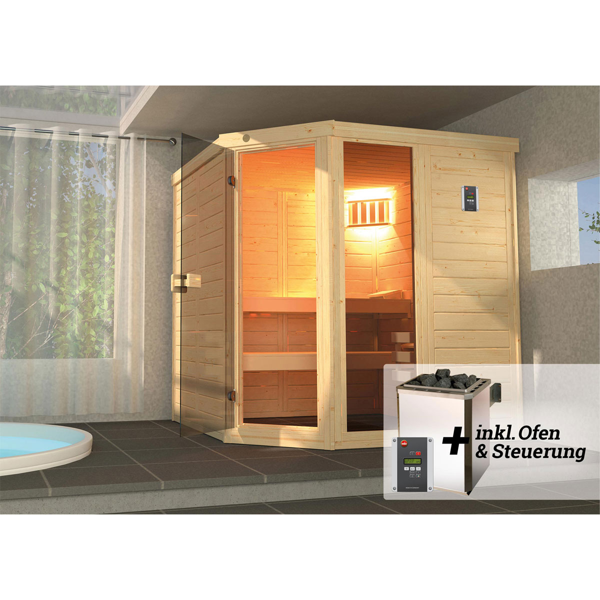 Weka  Premium Massivholz-Elementsauna Kemi Größe 1 Sparset 7,5 kW OS Bild 2