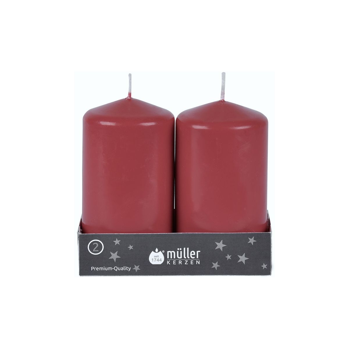 Müller Kerzenfabrik Stumpenkerze 2er  weinrot 120/65mm