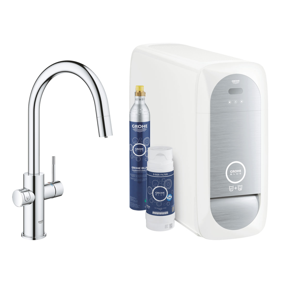 Grohe Spültischbatterie Blue Home mit Filterfunktion C-Auslauf 