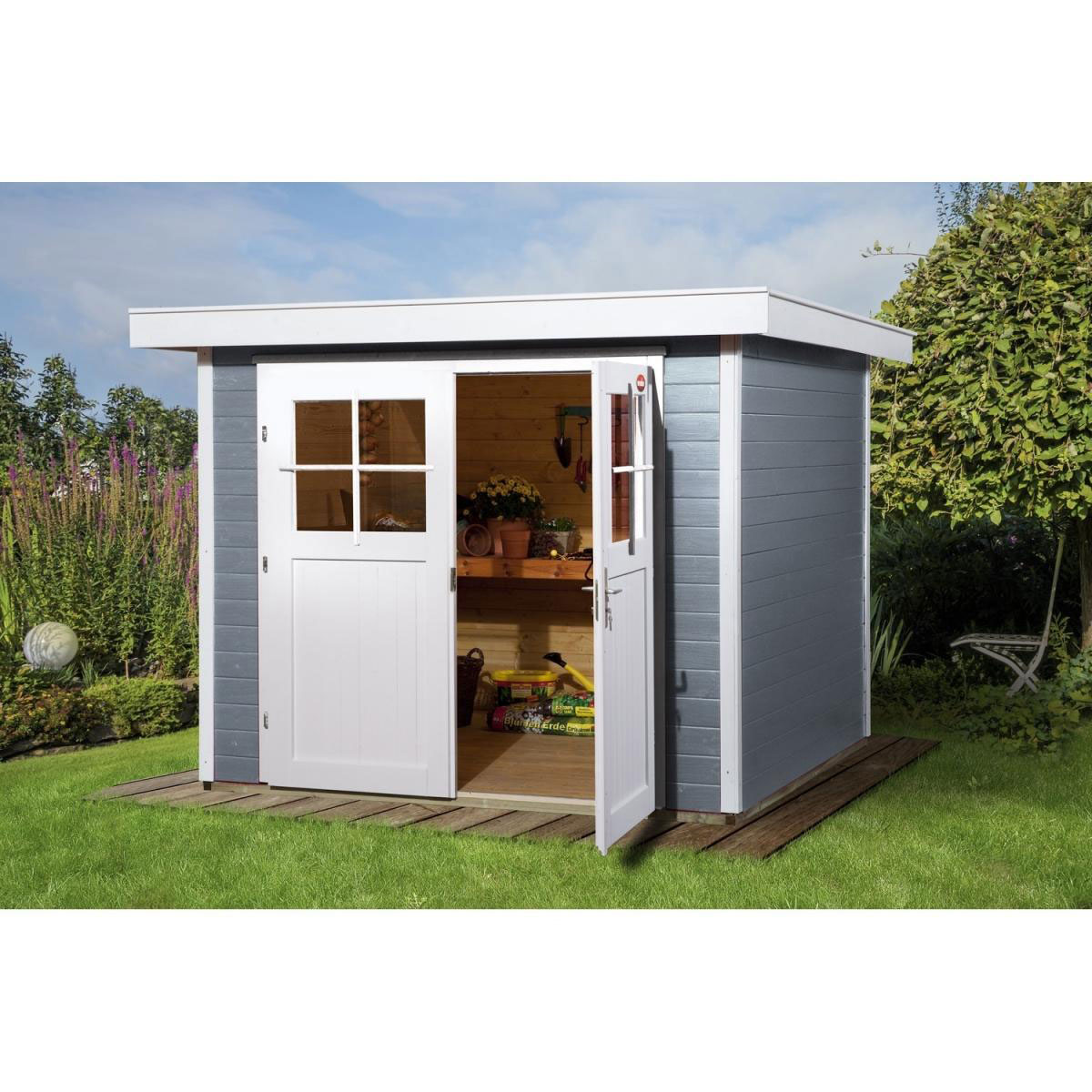 Weka Blockbohlenhaus 227 Größe 2 21 mm grau