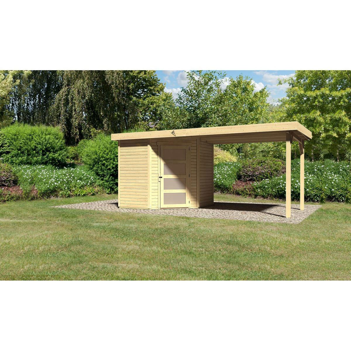 Karibu Gartenhaus Schwandorf 3/5 mit Anbaudach 260 cm 213 x 217 x 218 cm braun