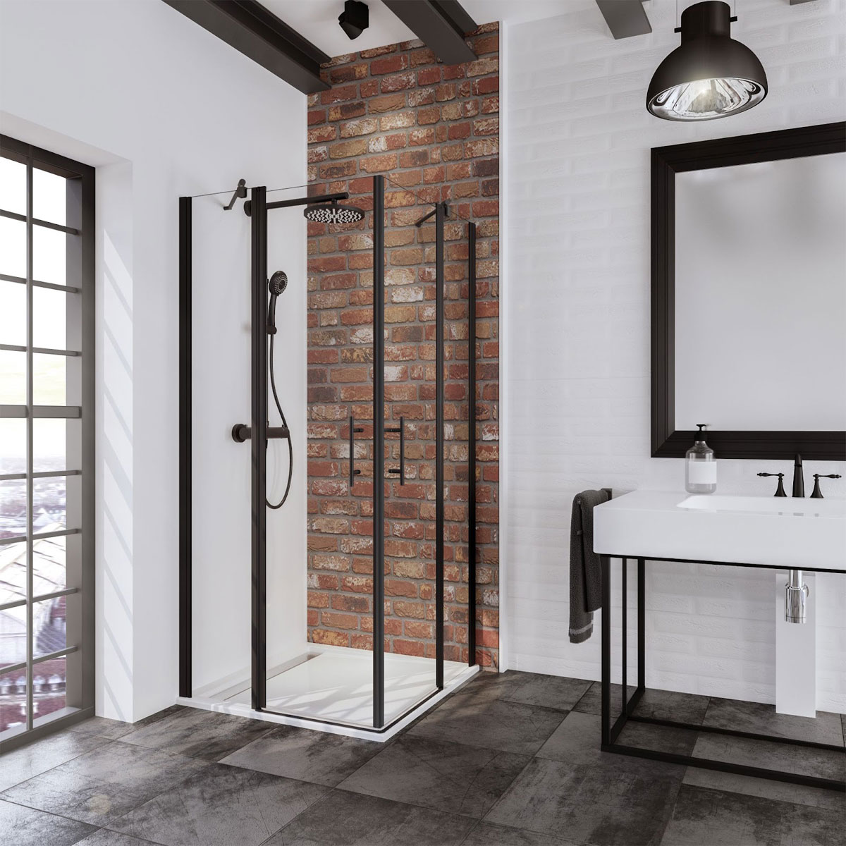 Schulte Eckeinstieg mit Drehtür BlackStyle mattschwarz BxH 100 x 192 cm