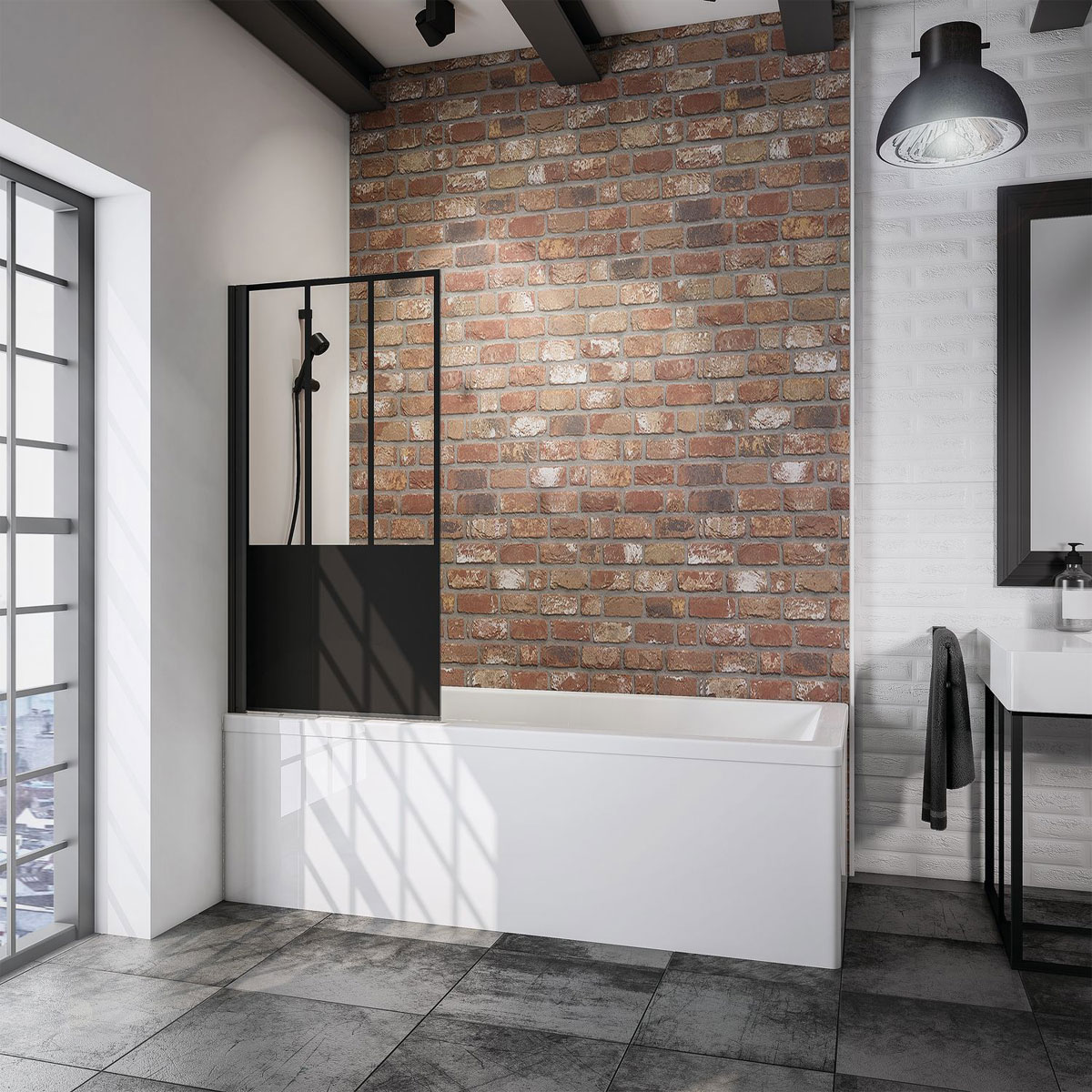 Schulte BlackStyle Badewannenfaltwand Komfort 1-teilig Dekor Atelier 5 140 x 80 cm