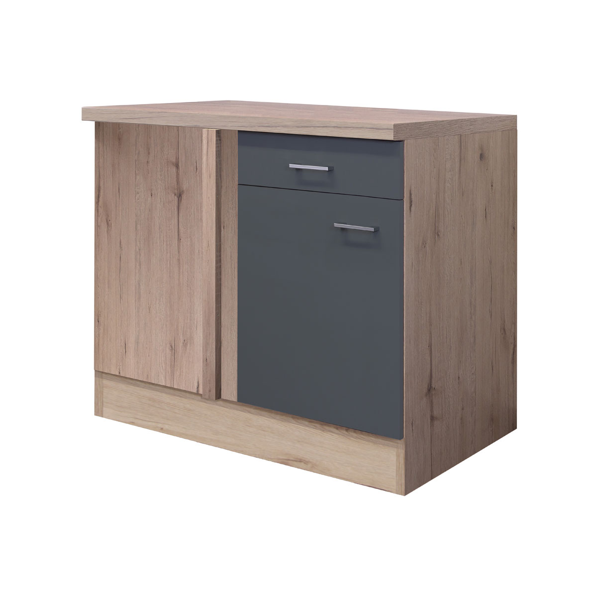 Flex-Well Küchen-Eckunterschrank „Tiago“, 110x85x60 cm, basaltgrau/San Remo Eiche