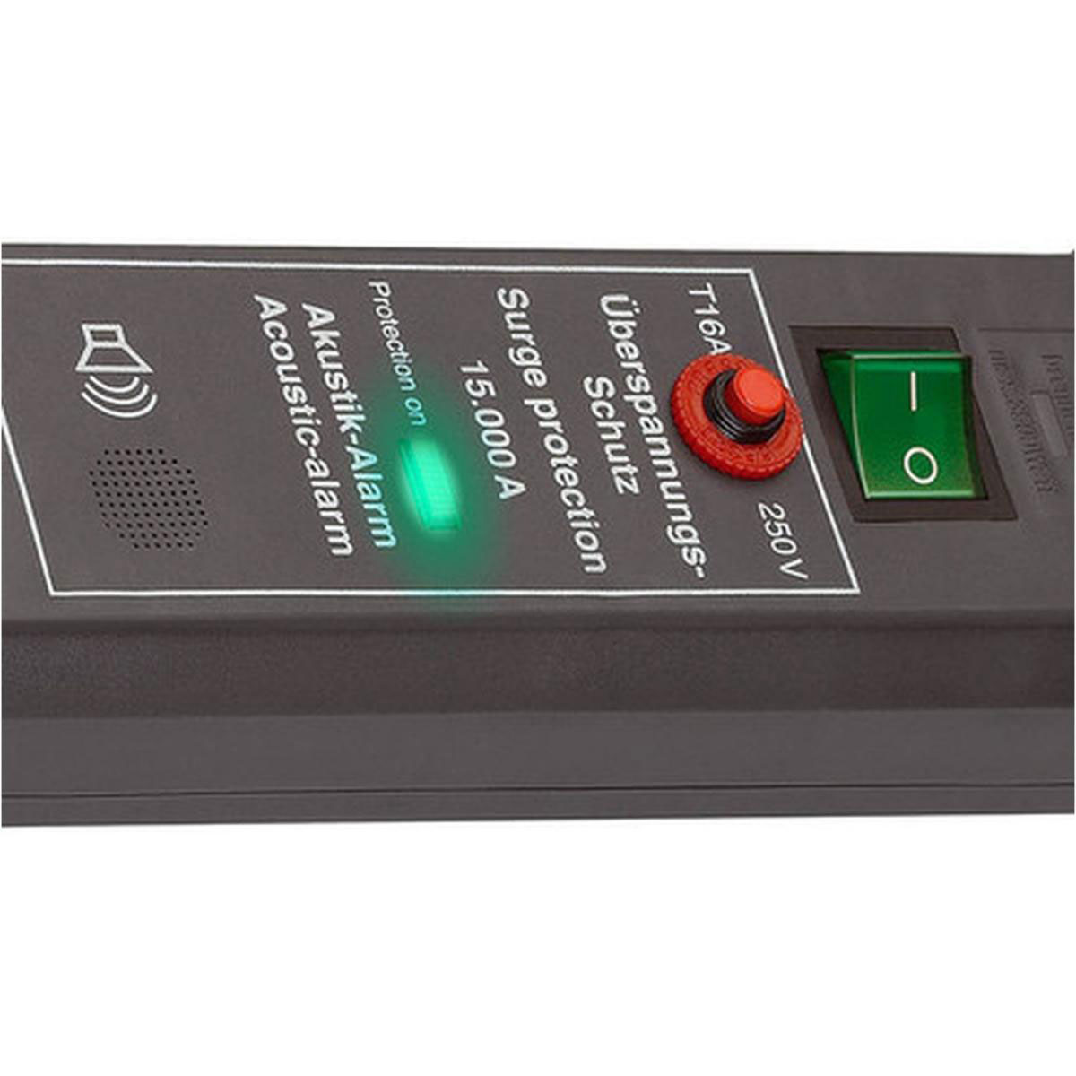 Brennenstuhl Steckdosenleiste Secure-Tec 6-fach anthrazit Überspannungsschutz akustisches Warnsignal 3 m Kabel Schalter Bild 3