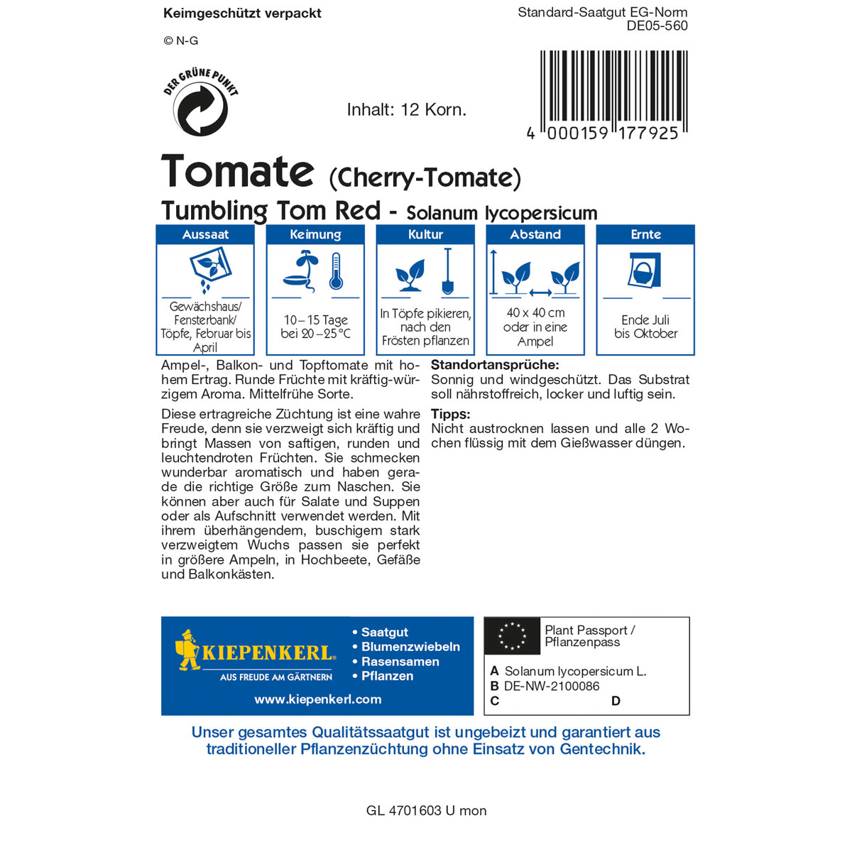 Kiepenkerl Cherry-Tomate Tumbling Tom Red Bild 2