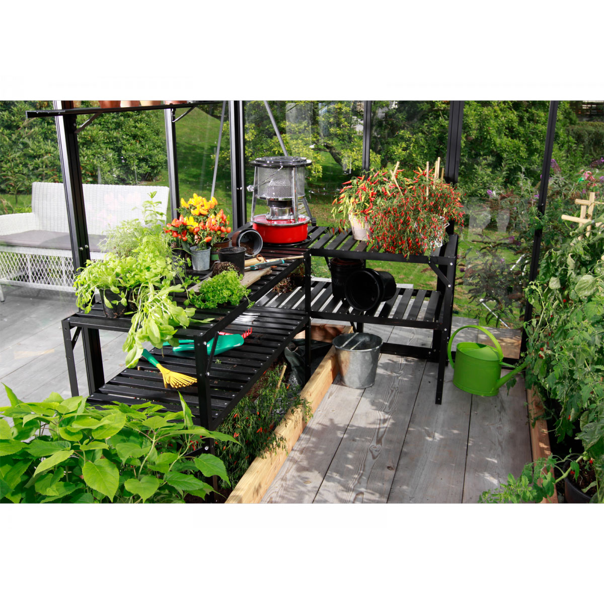 Vitavia Aluminiumtisch und 2 Ablagen für Gewächshaus schwarz